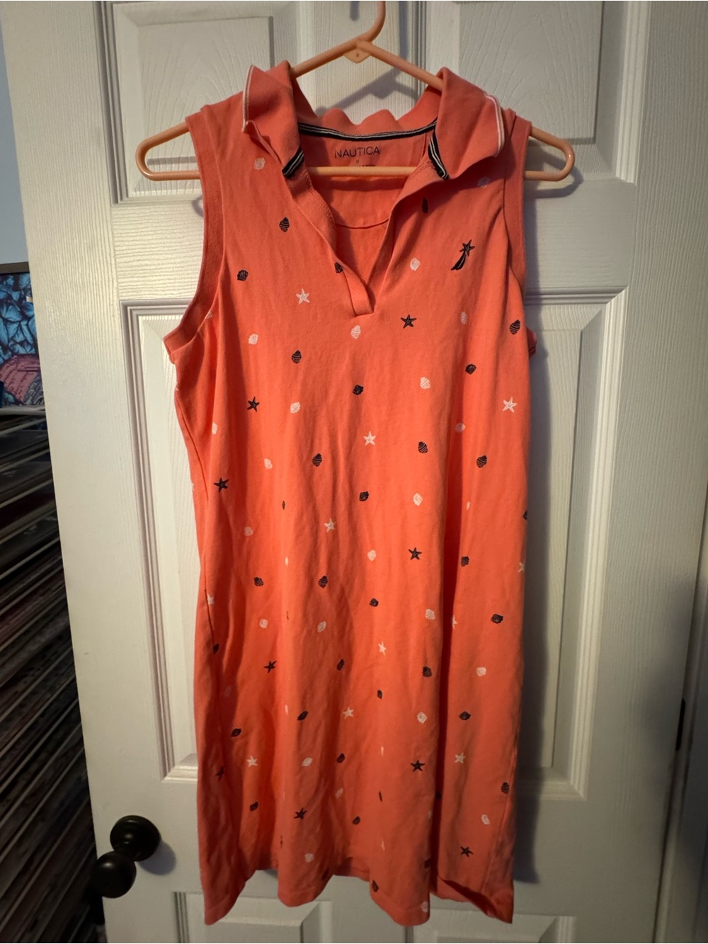 Nautica Coral Sleeveless Polo Dress with Striped Trim